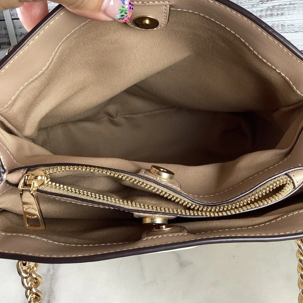 Coach Cammie Chain Bucket Signature‎ Khaki Chalk Shoulder Bag Wallet Set Purse - Picture 14 of 15